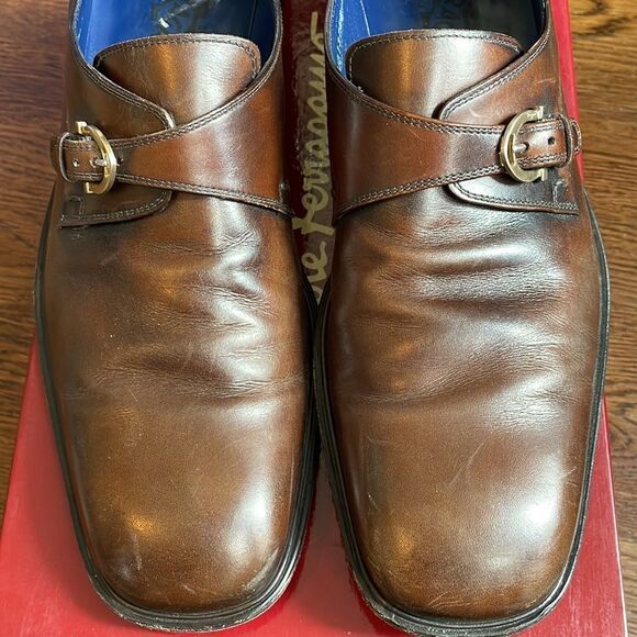 Vtg Salvatore Ferragamo‎ “Rigo” dark brown calf dress shoes with side buckle main image 9